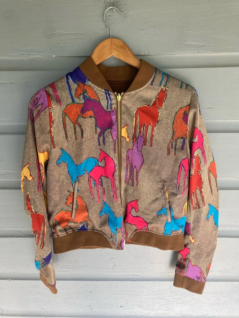 Alana Kay Art REVERSIBLE BOMBER JACKET Small Wild Horse Print - Picture 3 of 6
